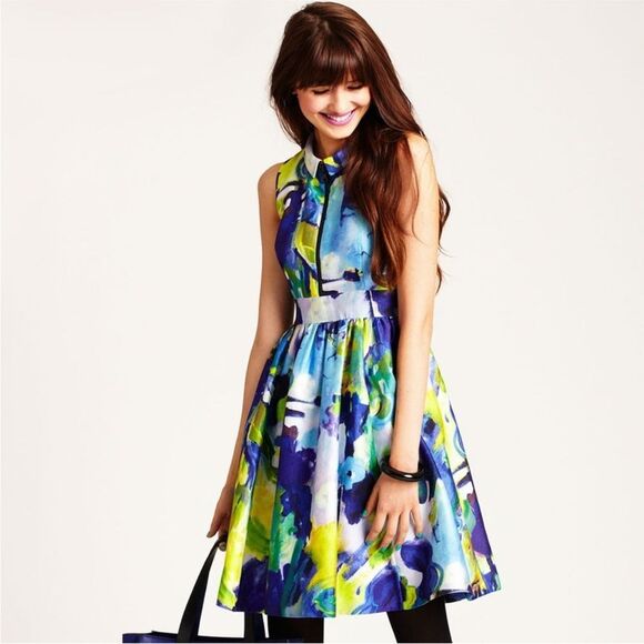 EUC Kate Spade Carissa Fit & Flare Collared Watercolor Sleeveless Dress - Picture 10 of 16